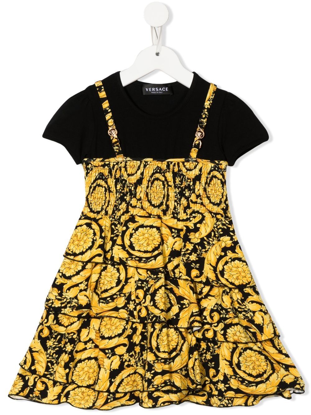 Versace Kids 范思哲 巴洛克印花T恤式连衣裙 - 黑色