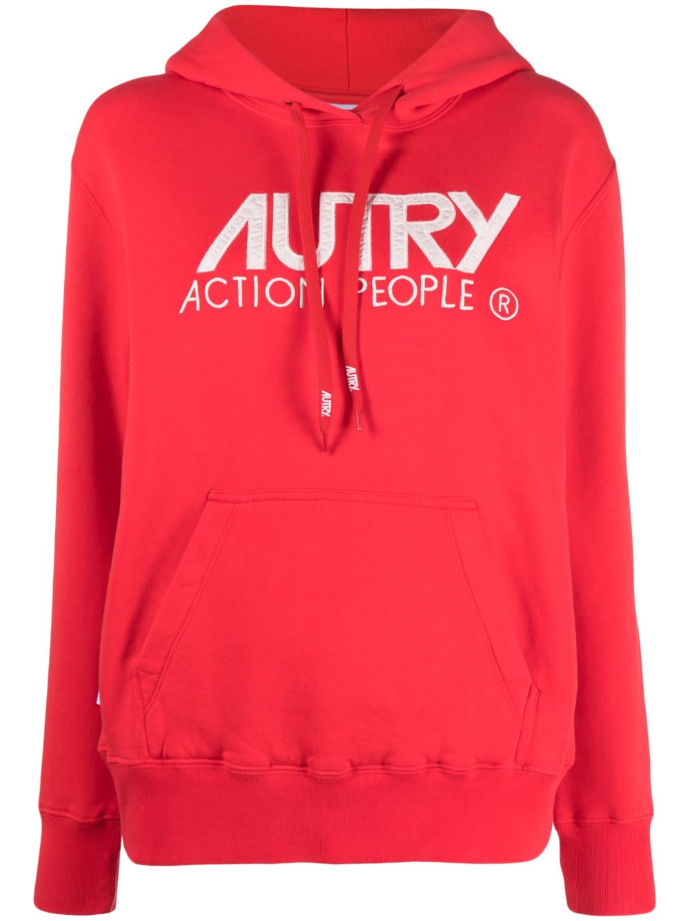 Autry logo印花抽绳连帽衫 - 红色