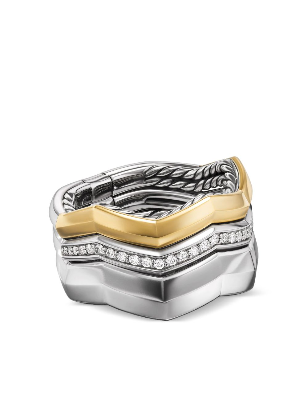 David Yurman 18K金纯银 Stax 钻石戒指 - 银色