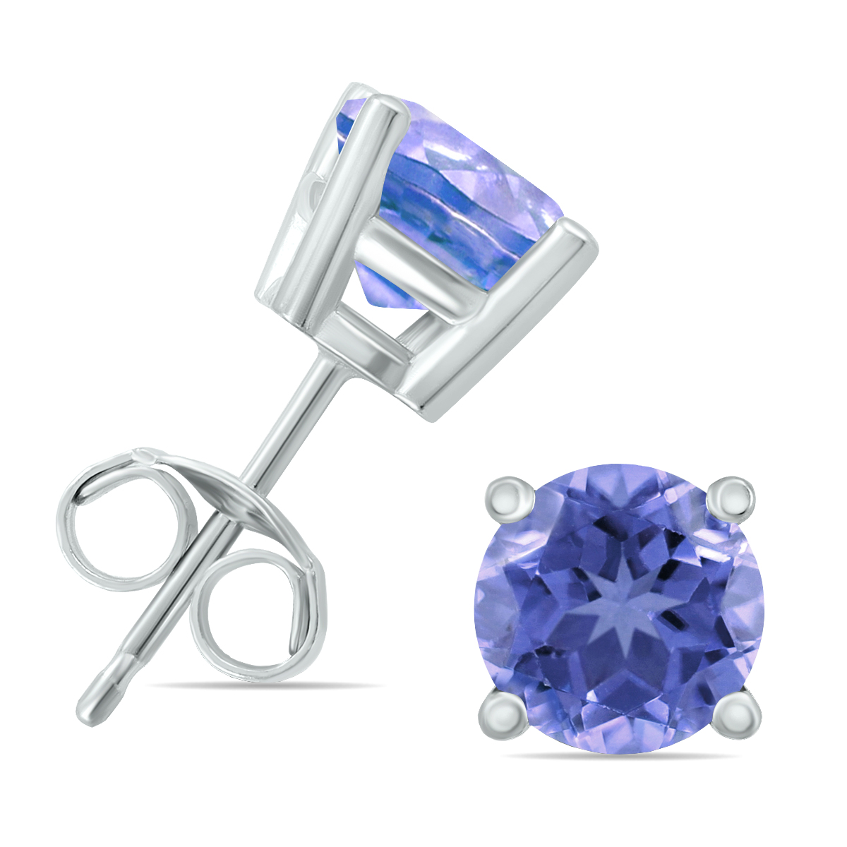 14K White Gold 4MM Round Tanzanite Earrings