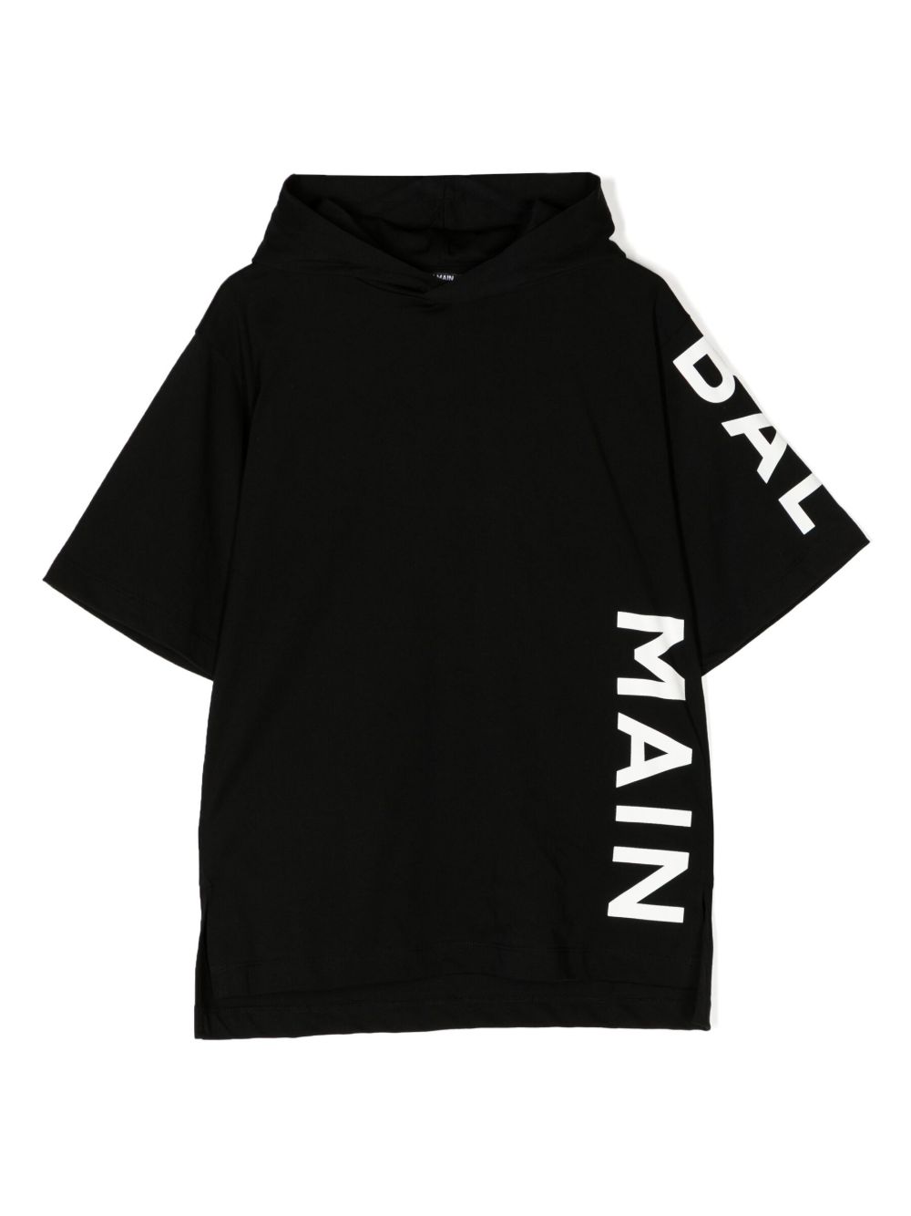 Balmain Kids logo印花连帽棉连衣裙 - 黑色