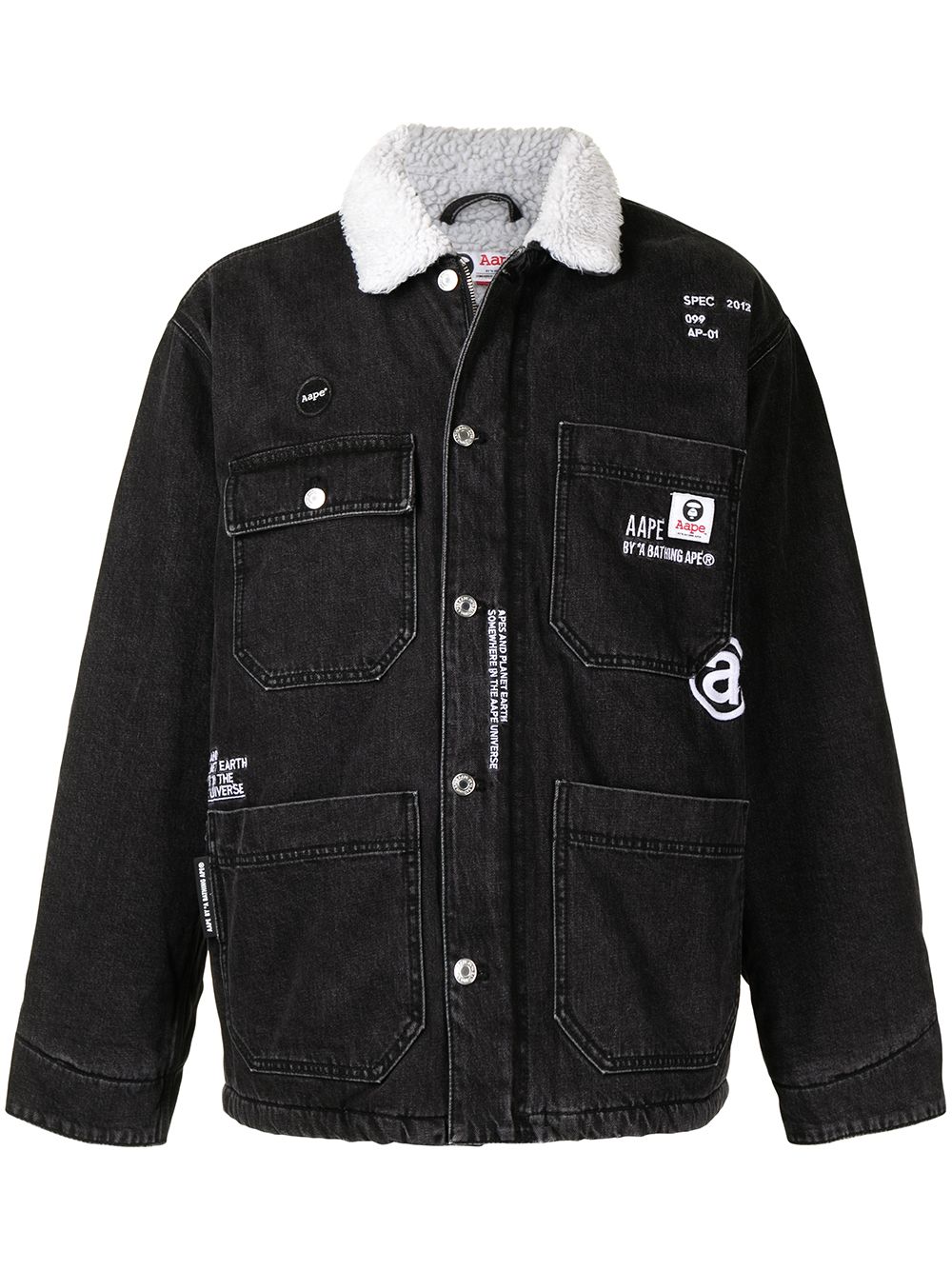 AAPE BY *A BATHING APE® 人造皮毛一体翻领牛仔夹克 - 黑色