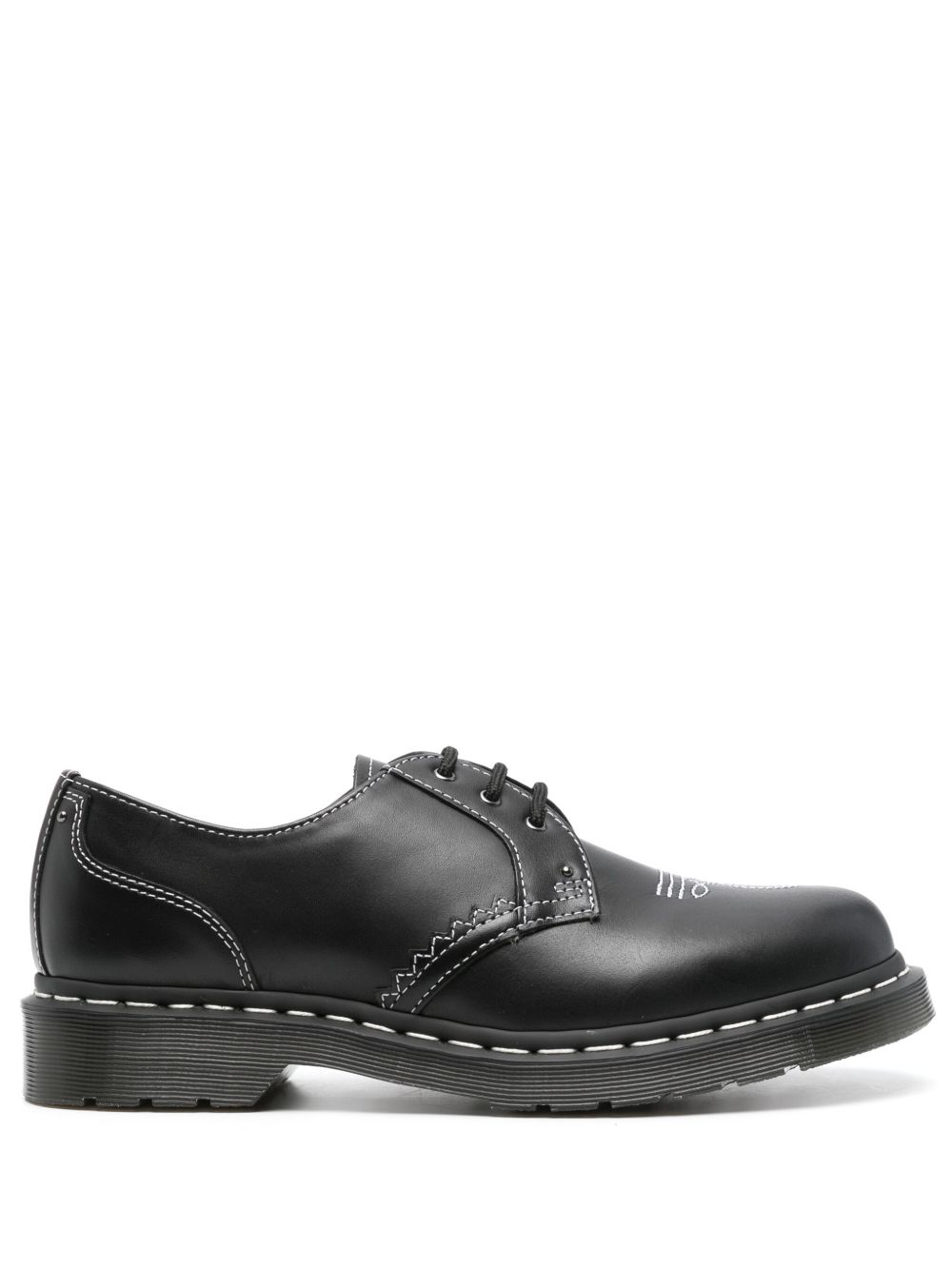Dr. Martens 对比缝线皮质德比鞋 - 黑色