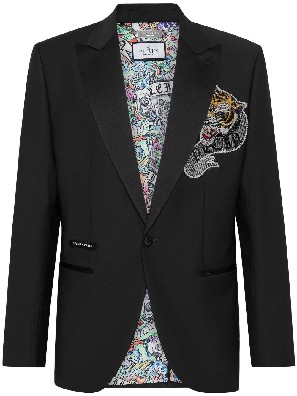 Philipp Plein 刺青贴花单排扣西装夹克 - 黑色
