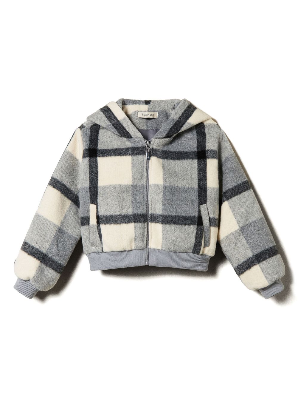 TWINSET Kids 格纹图案连帽夹克 - 灰色