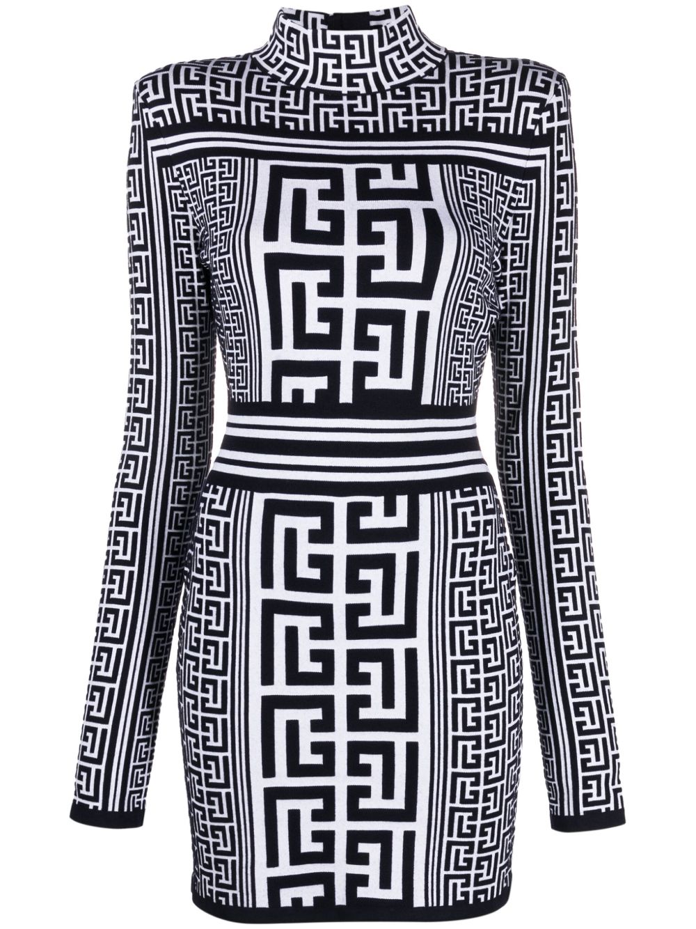 Balmain 经典logo提花针织迷你连衣裙 - 白色