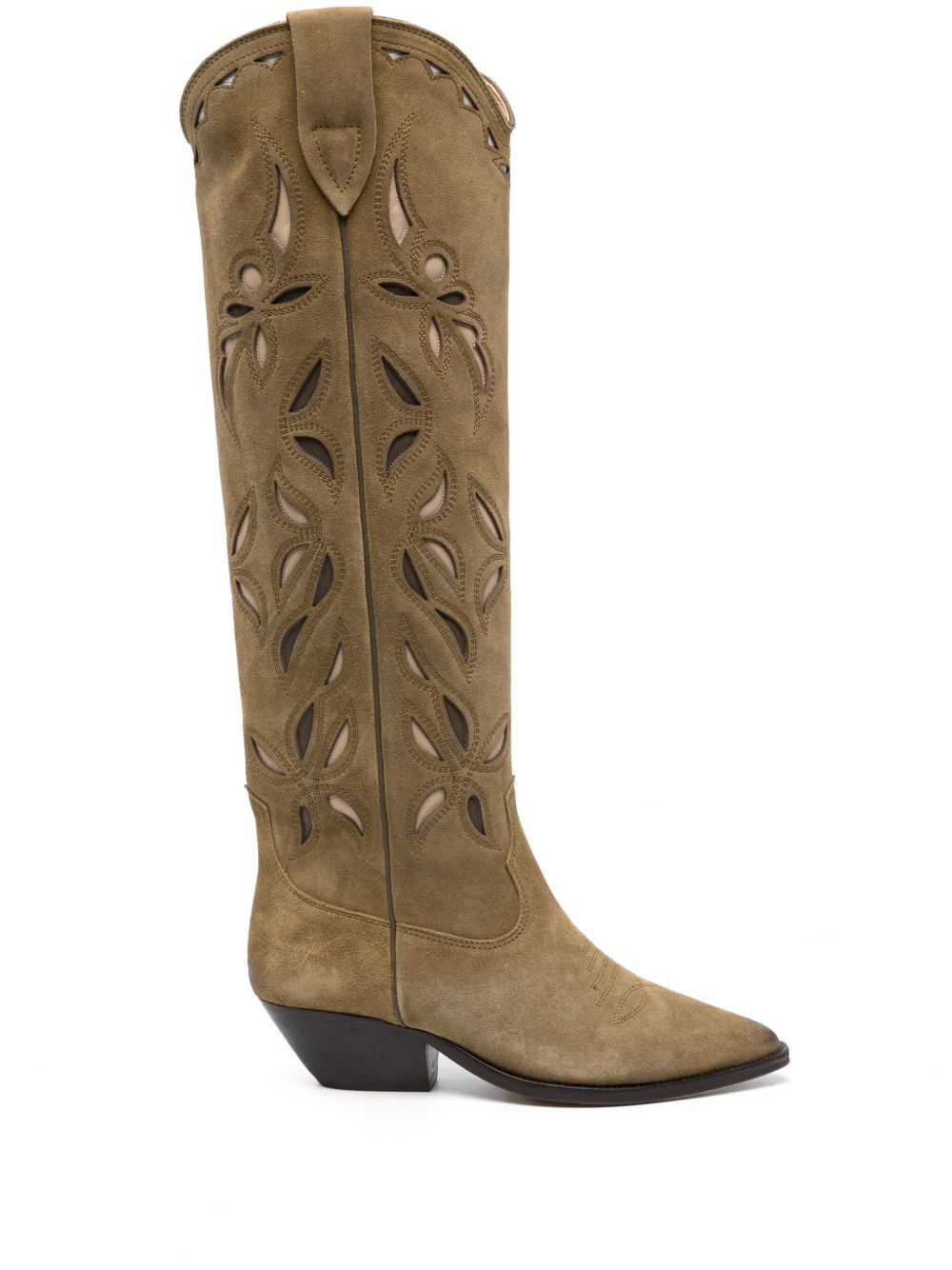 ISABEL MARANT Denvee 绒面皮牛仔风低跟高筒靴 - 绿色