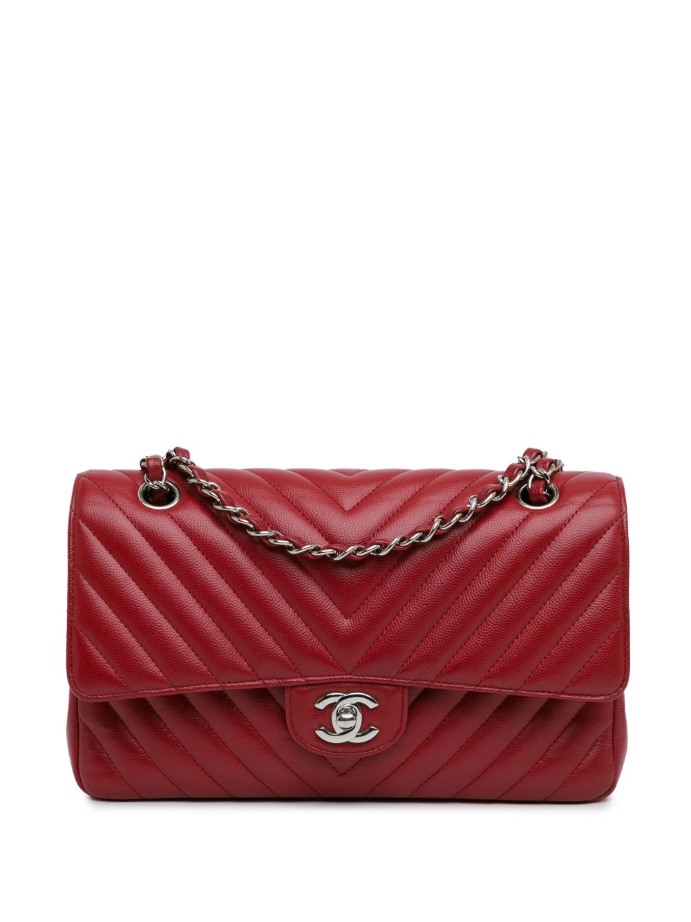 CHANEL Pre-Owned Classic Chevron Caviar Double Flap 中号单肩包（2016-2017年典藏款） - 红色