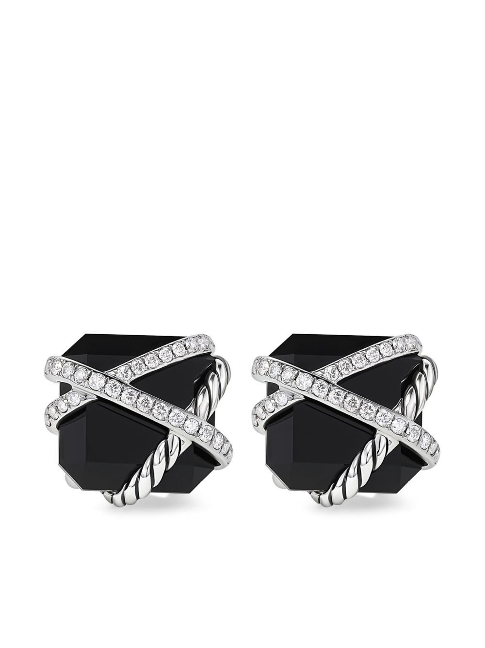 David Yurman 纯银 Cable Edge 钻石圈形耳环 - 黑色