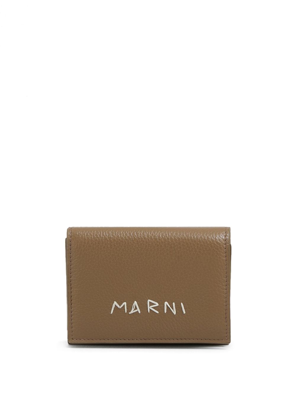 Marni logo刺绣皮质钱包 - 褐色