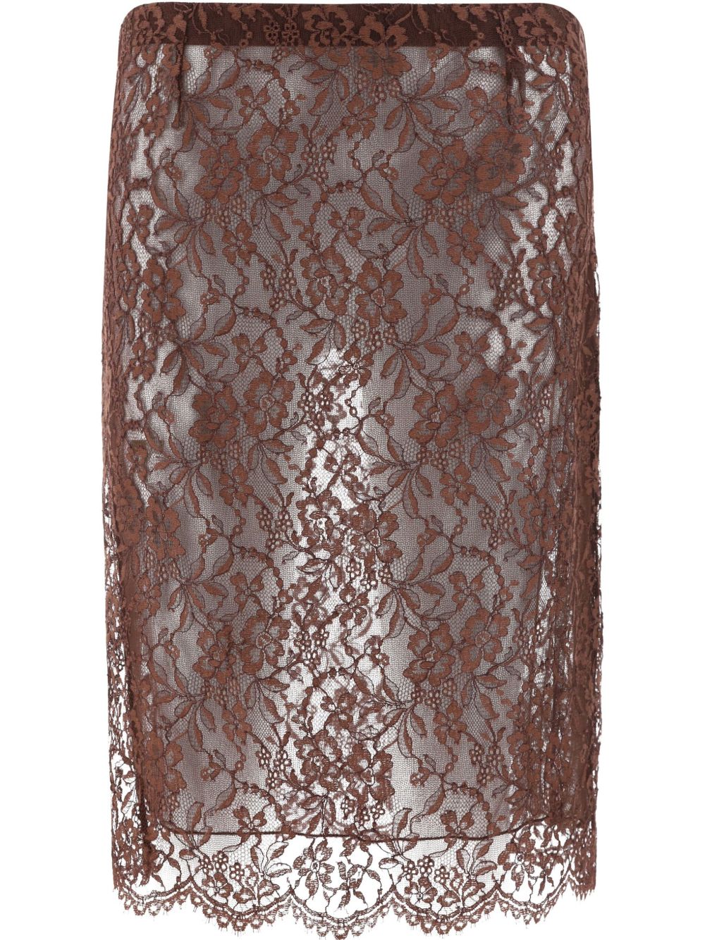 Saint Laurent 蕾丝铅笔半身裙 - 褐色