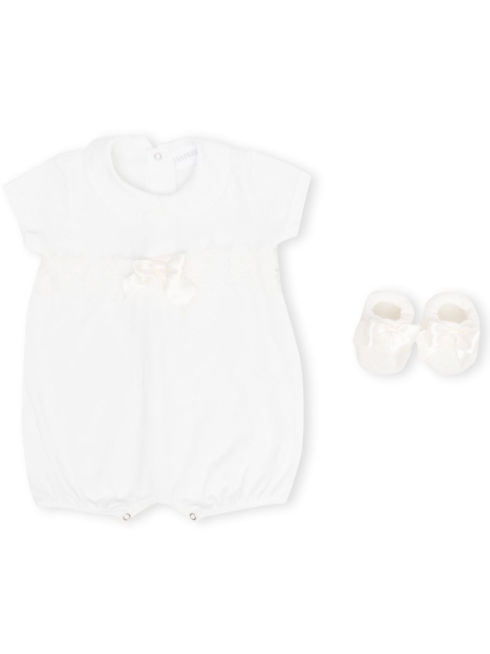 La Perla Kids 蕾丝边饰蝴蝶结连体衣套装 - 白色