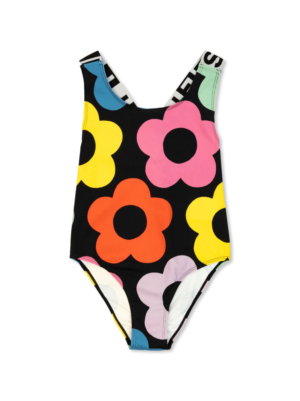 Stella McCartney Kids 花卉印花连体泳衣 - 黑色