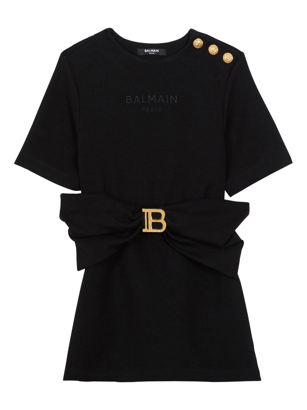 Balmain Kids logo标牌T恤式连衣裙 - 黑色