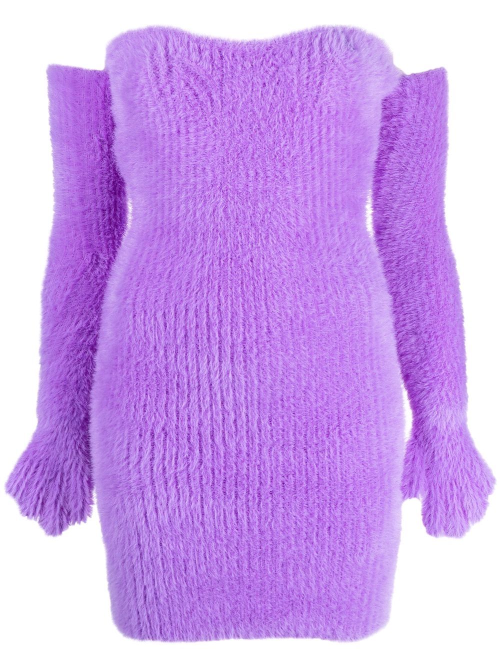 Off-White Fuzzy Gloves 露肩迷你连衣裙 - 紫色