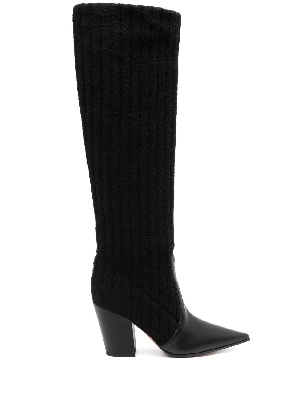 Gianvito Rossi 拼接设计高跟及膝靴（8.5厘米） - 黑色