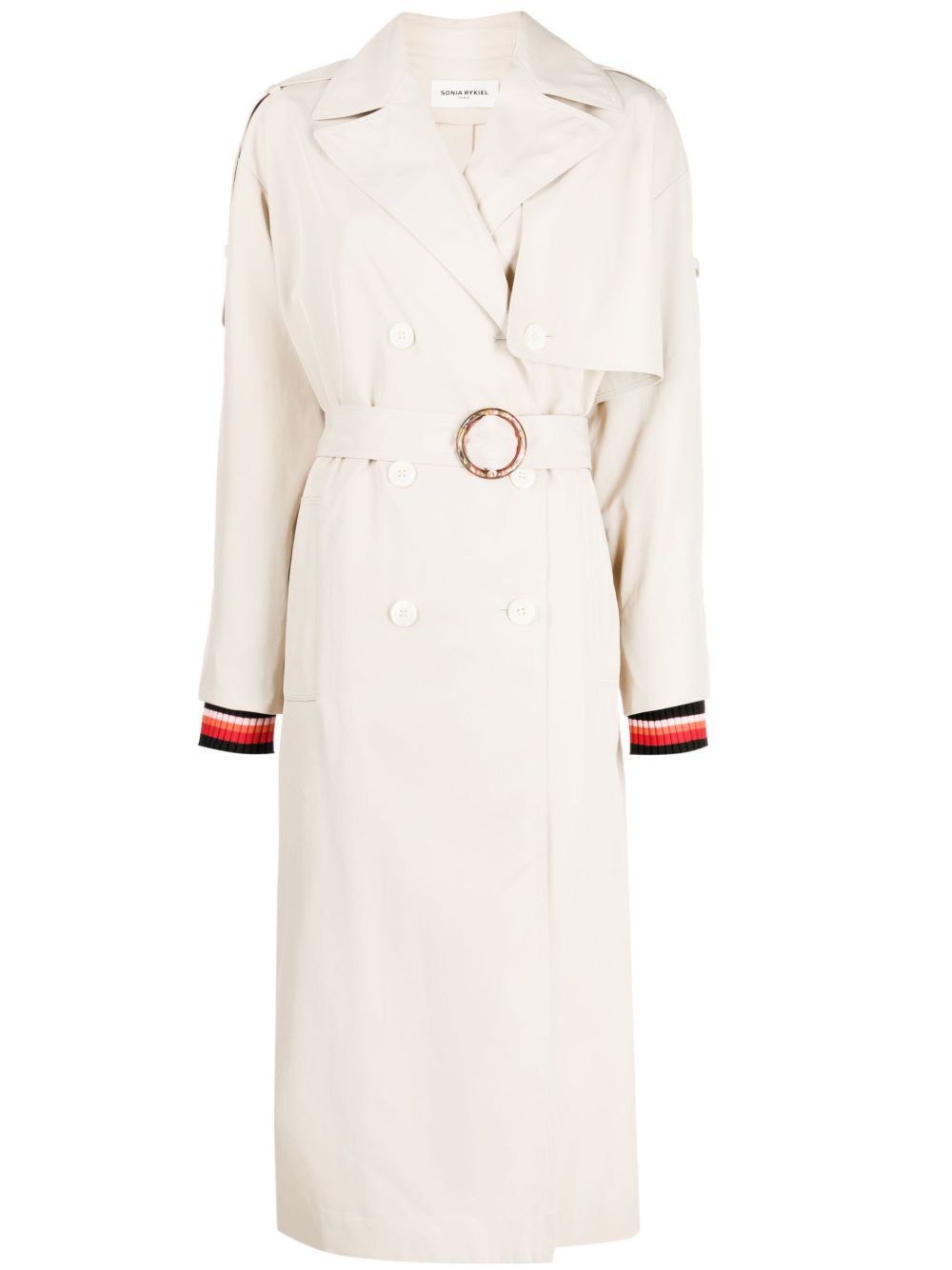 Sonia Rykiel 条纹细节束腰风衣 - 中性色
