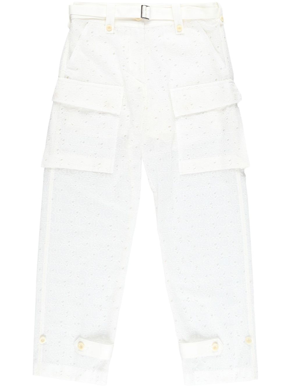 sacai logo刺绣长裤 - 白色