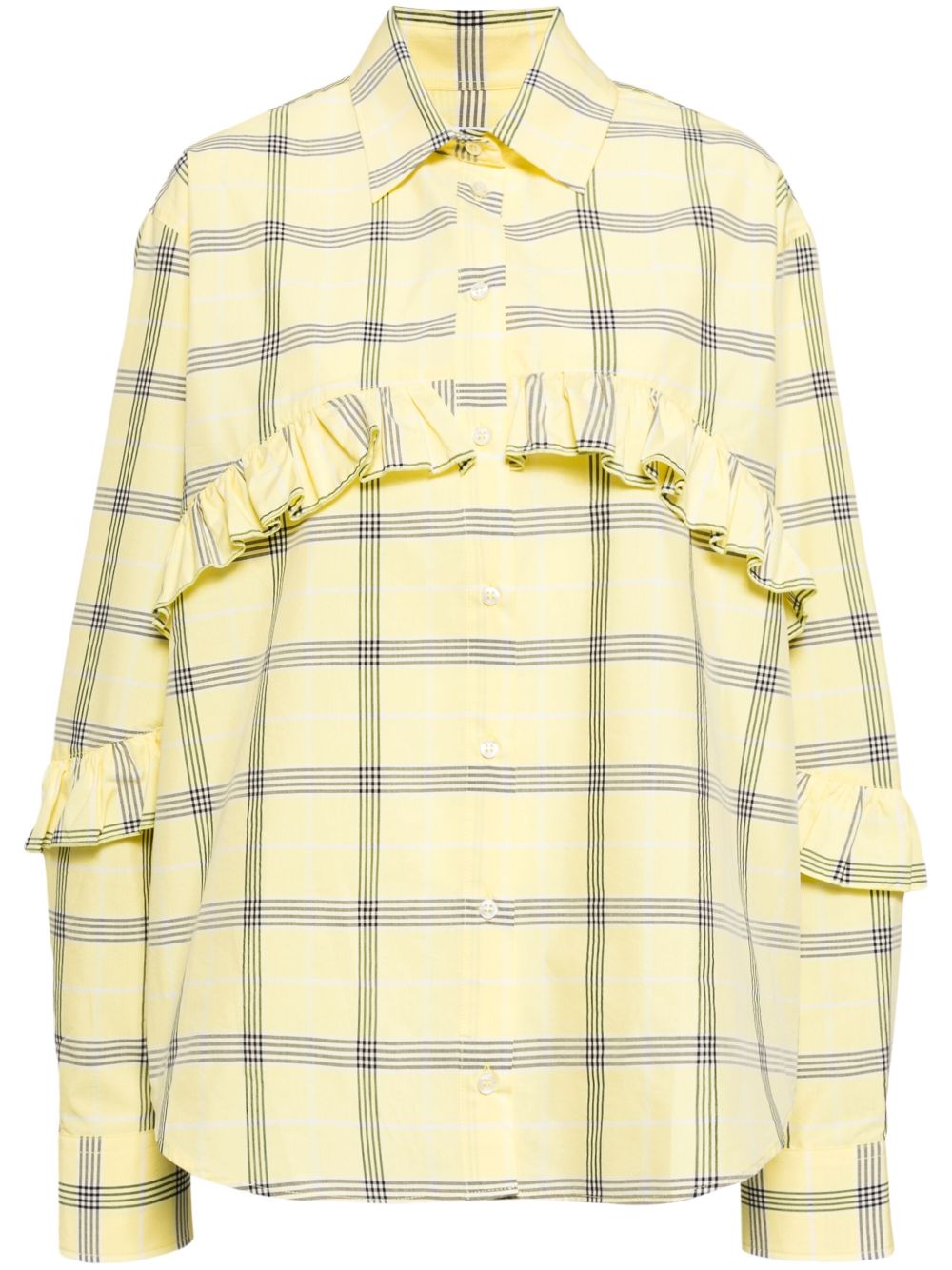 MSGM 荷叶边细节格纹衬衫 - 黄色