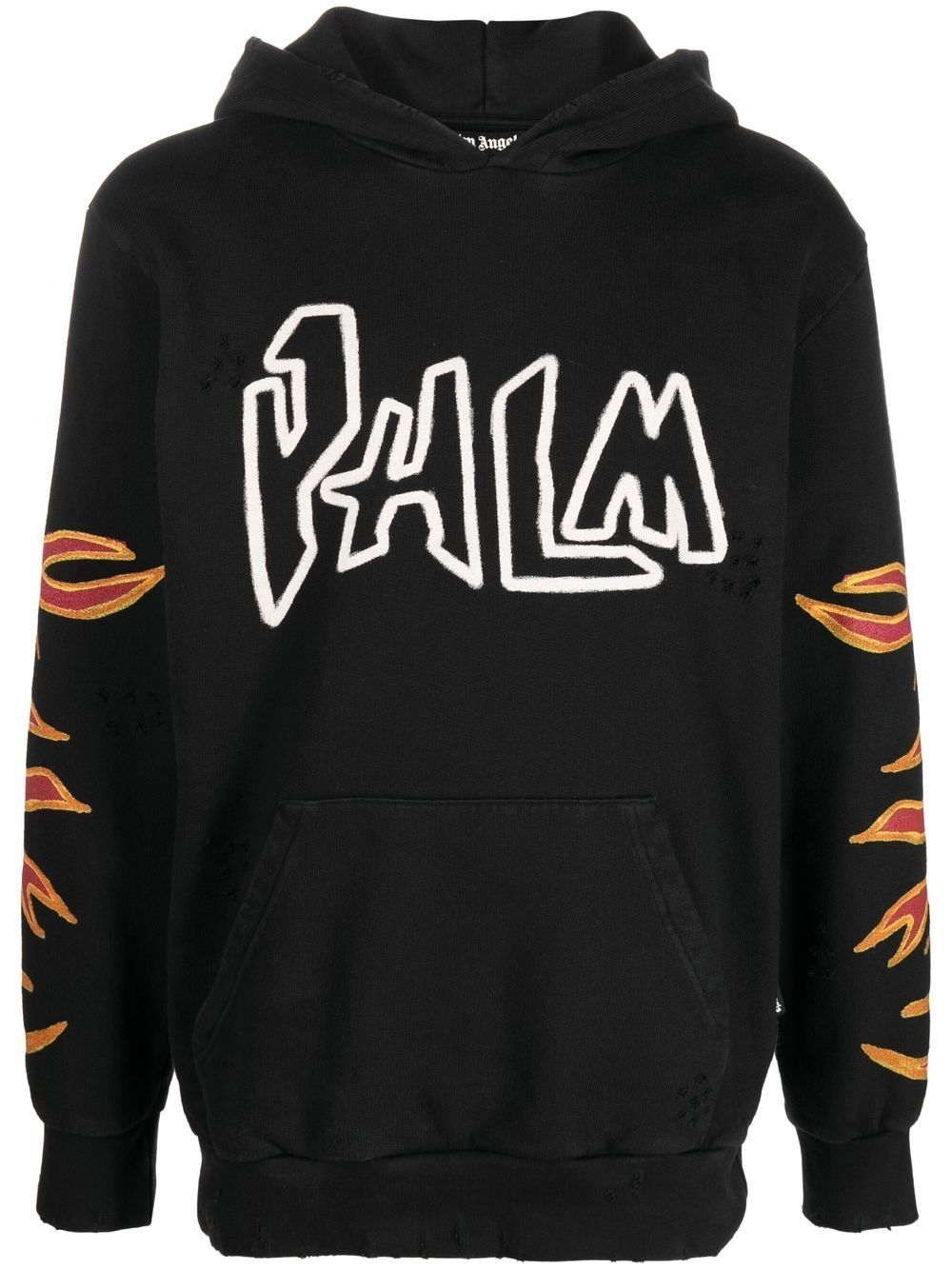 Palm Angels 火焰印花棉连帽衫 - 黑色