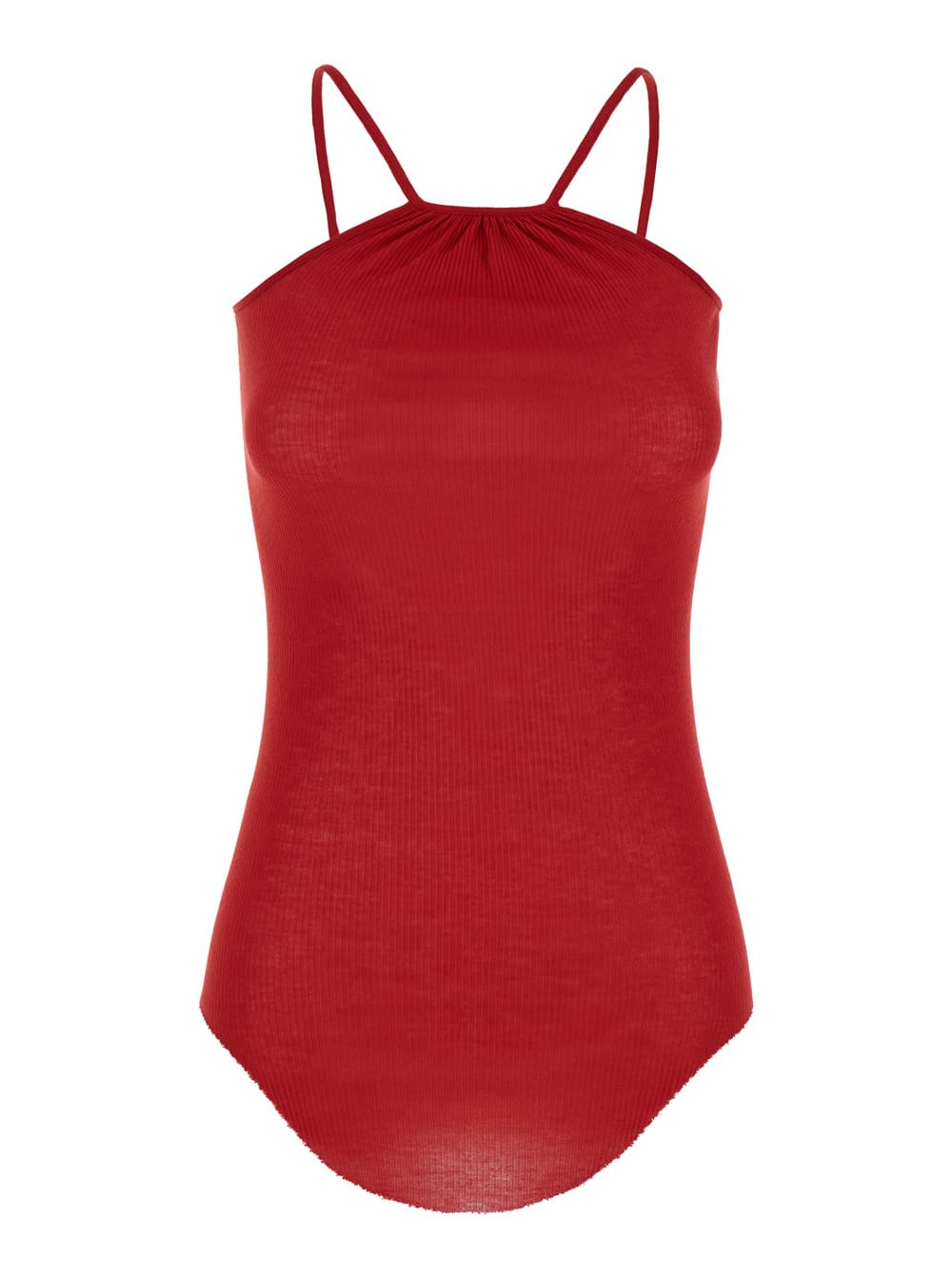 Rick Owens skorpio Red Tank Top With Halterneck In Ribbed Silk Blend Woman