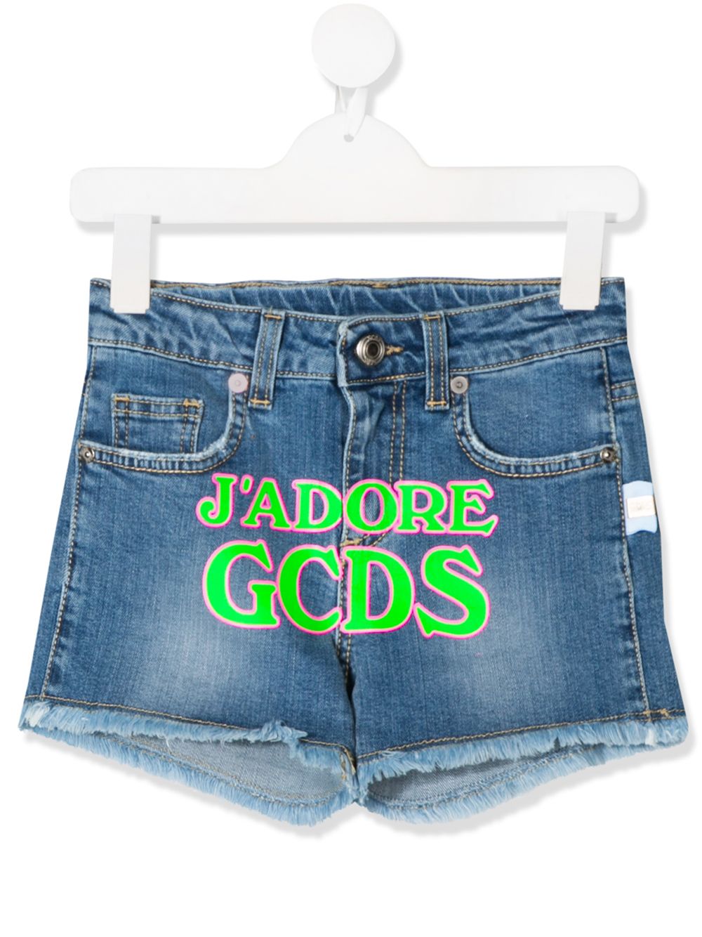 Gcds Kids logo印花牛仔短裤 - 蓝色