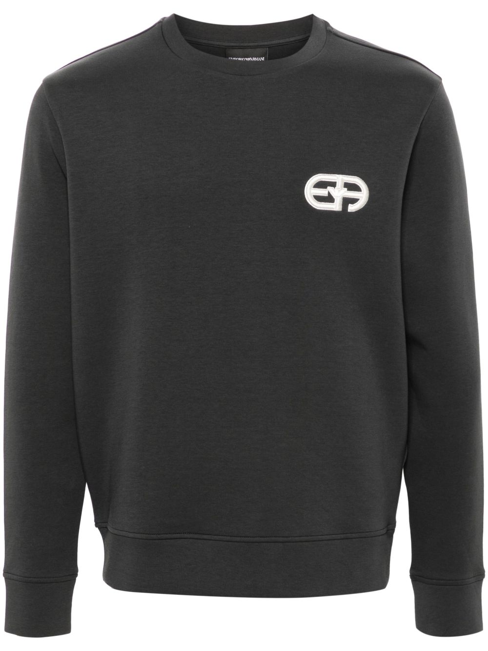 Emporio Armani logo刺绣平纹针织卫衣 - 灰色