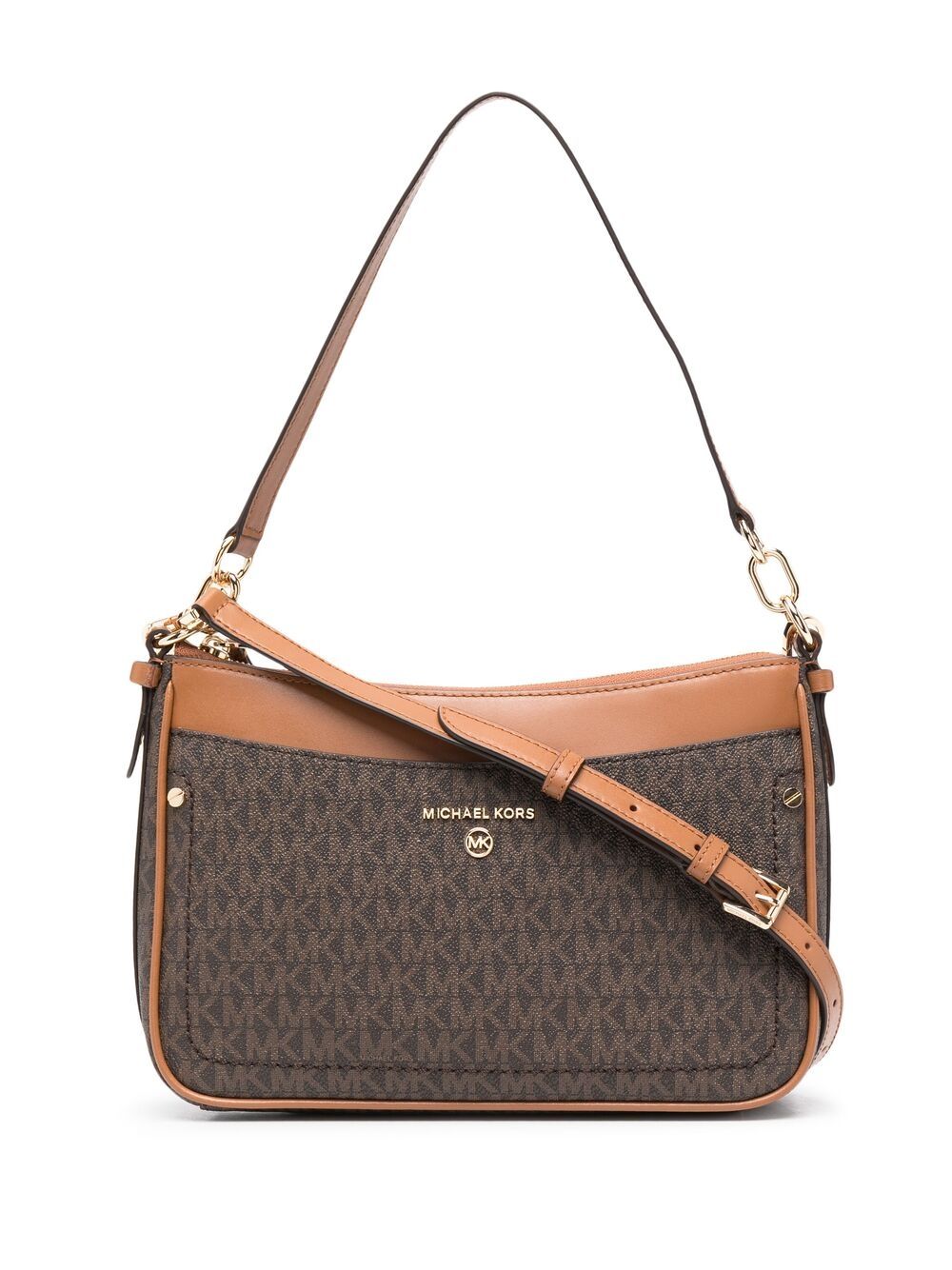Michael Kors logo经典logo单肩包 - 褐色