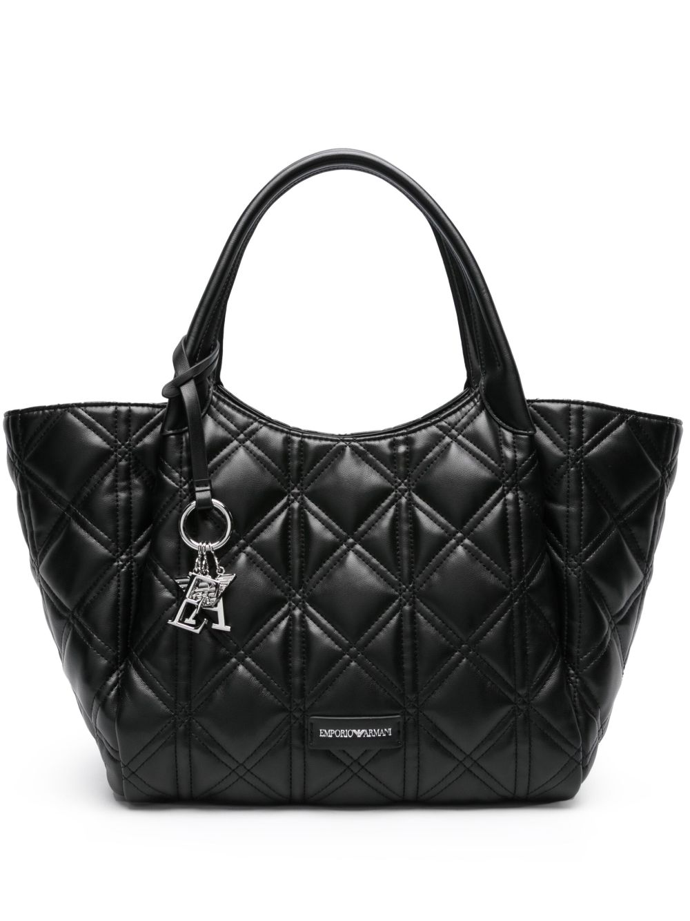 Emporio Armani 菱纹绗缝手提包 - 黑色