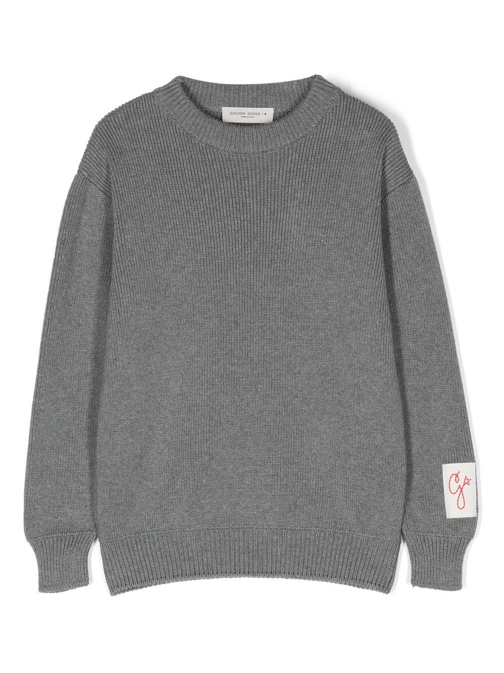 Golden Goose Kids logo缝饰圆领毛衣 - 灰色