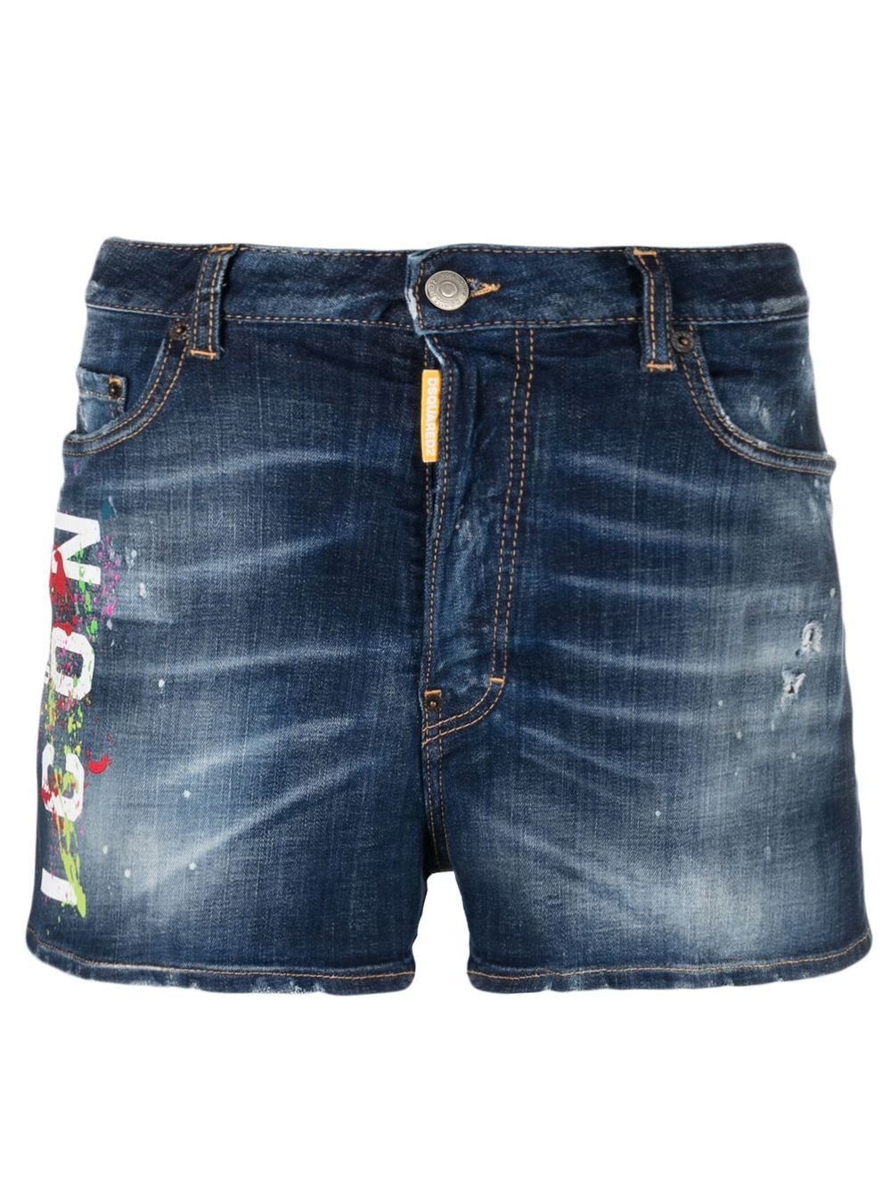 DSQUARED2 D2次方 Icon 泼漆效果牛仔短裤 - 蓝色