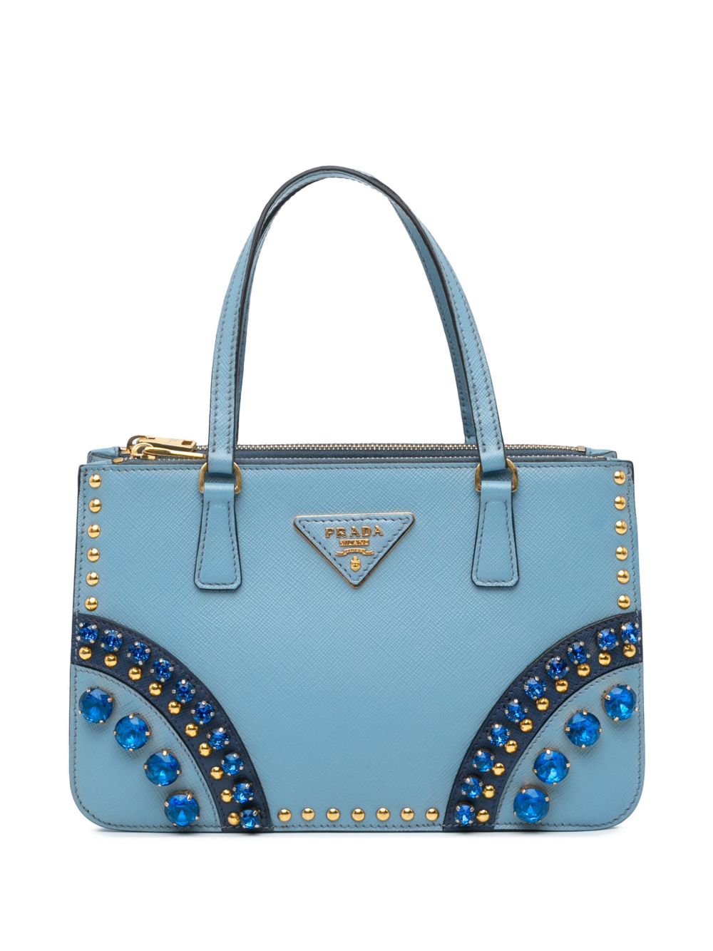Prada Pre-Owned Lux Crystal Galleria Saffiano Double Zip 皮质缀饰迷你手提包（2013-2024年典藏款） - 蓝色