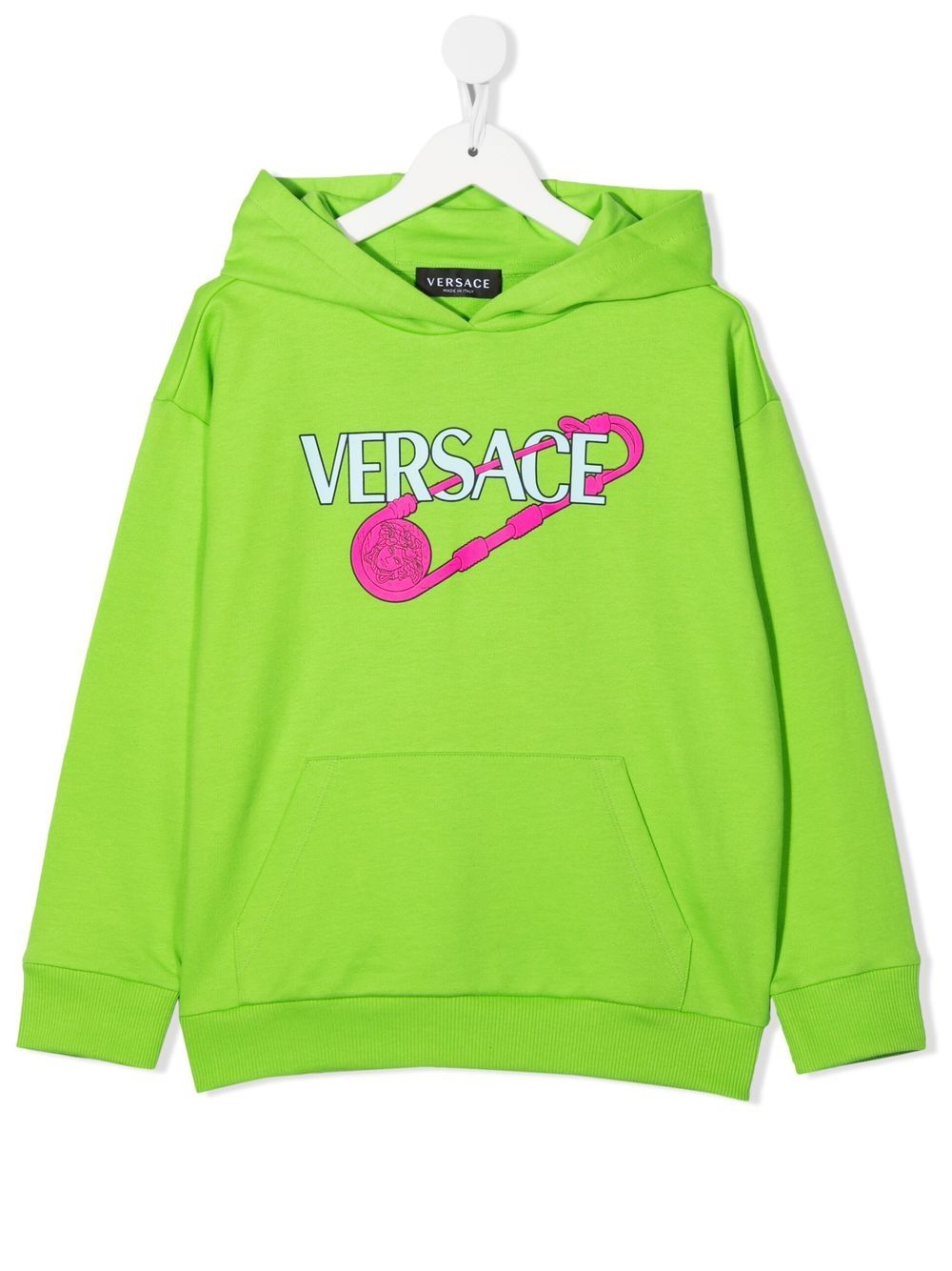 Versace Kids 范思哲 logo印花罗纹边饰连帽衫 - 绿色
