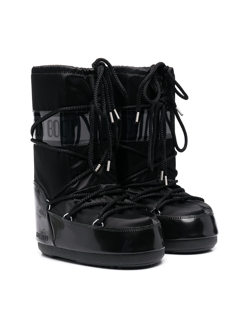Moon Boot Kids ICON GLANCE 青少年金属感雪靴 - 黑色