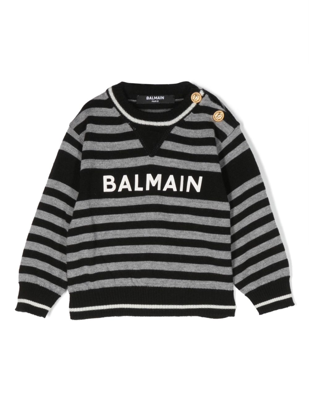 Balmain Kids logo印花初剪羊毛毛衣 - 黑色