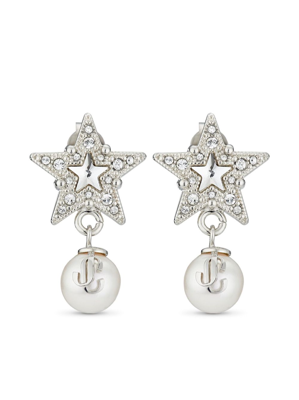 Jimmy Choo Crystal Star 凹面压花logo耳环 - 银色