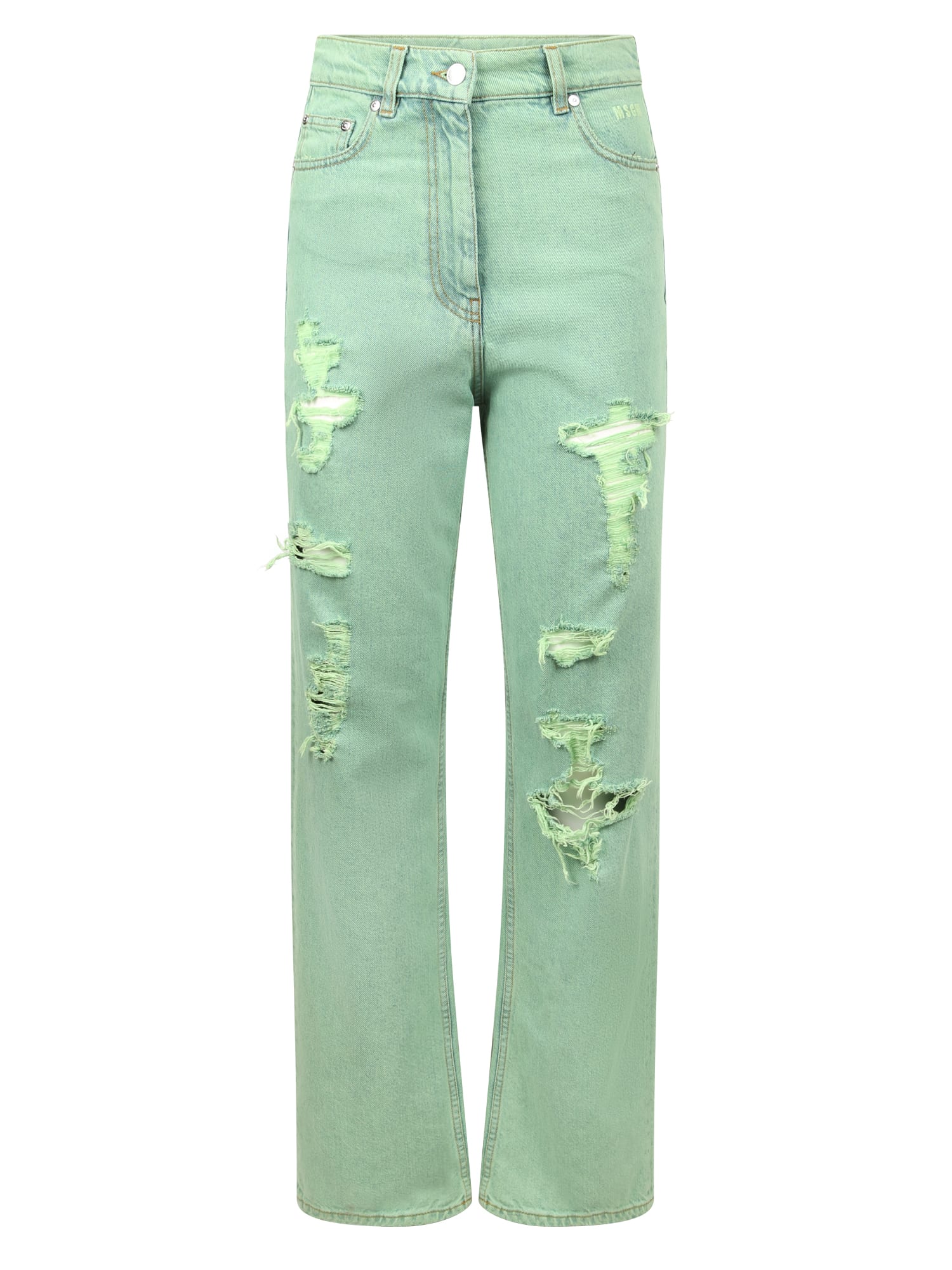 MSGM Jeans Destroyed Colored Verde