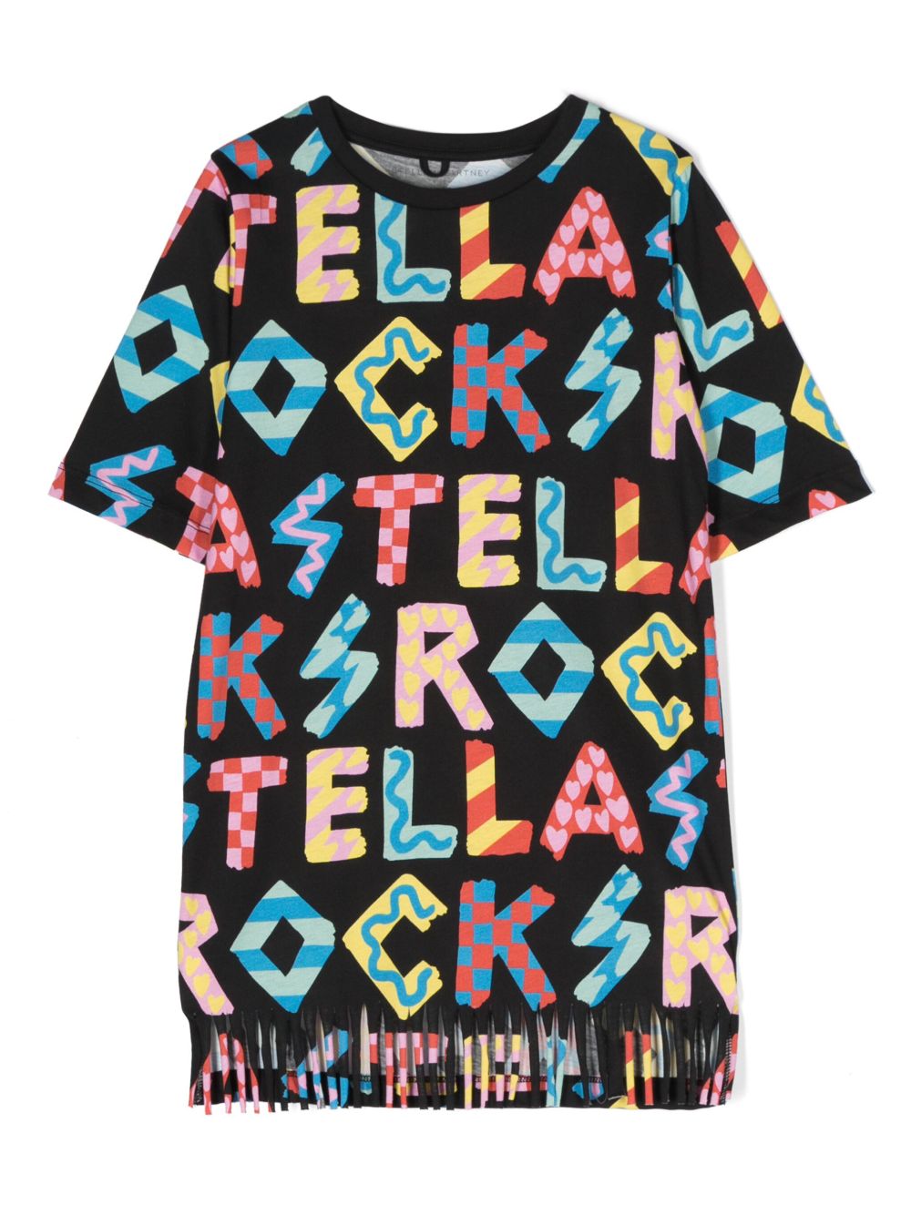 Stella McCartney Kids logo印花棉T恤式连衣裙 - 黑色