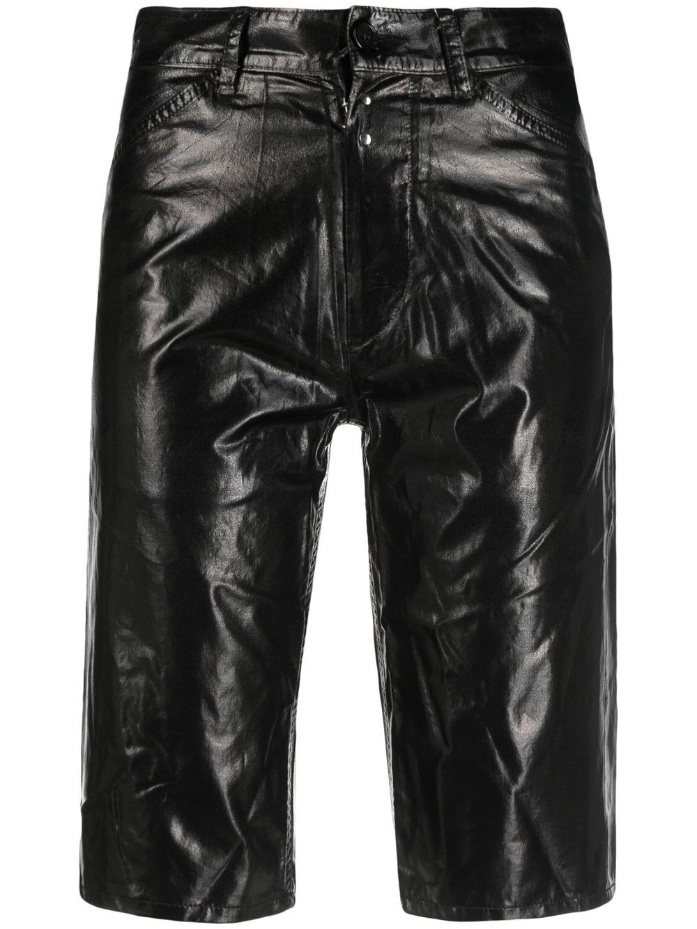 MM6 Maison Margiela 马丁·马吉拉时装屋 光泽感直筒牛仔短裤 - 黑色
