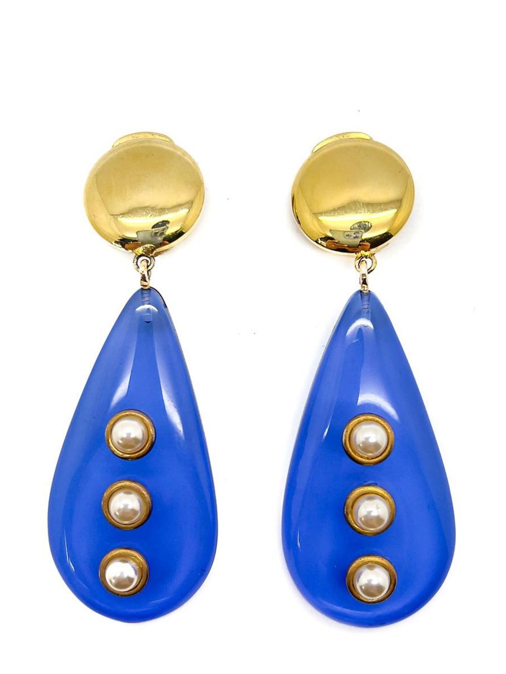 Jennifer Gibson Jewellery Vintage Vogue Bijoux Blue Teardrop &amp; Pearl Earrings 1970s - 蓝色