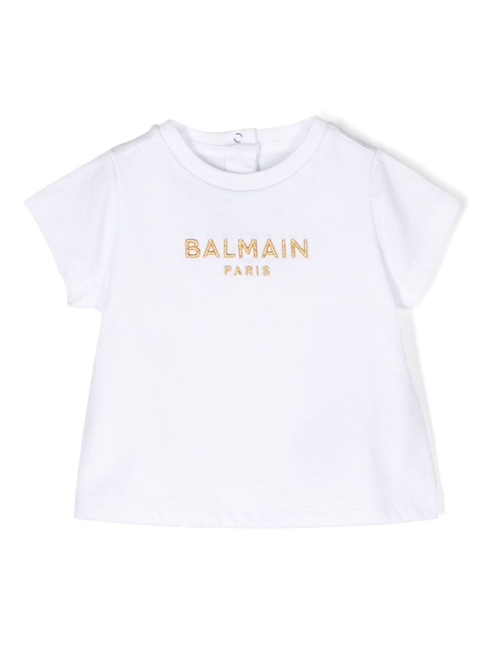 Balmain Kids logo刺绣棉T恤 - 白色
