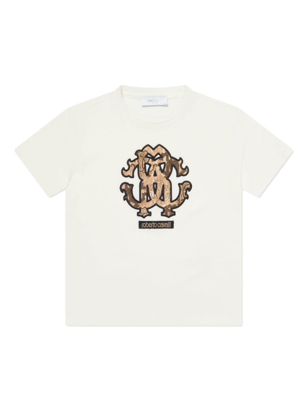 Roberto Cavalli Junior logo刺绣棉T恤 - 白色