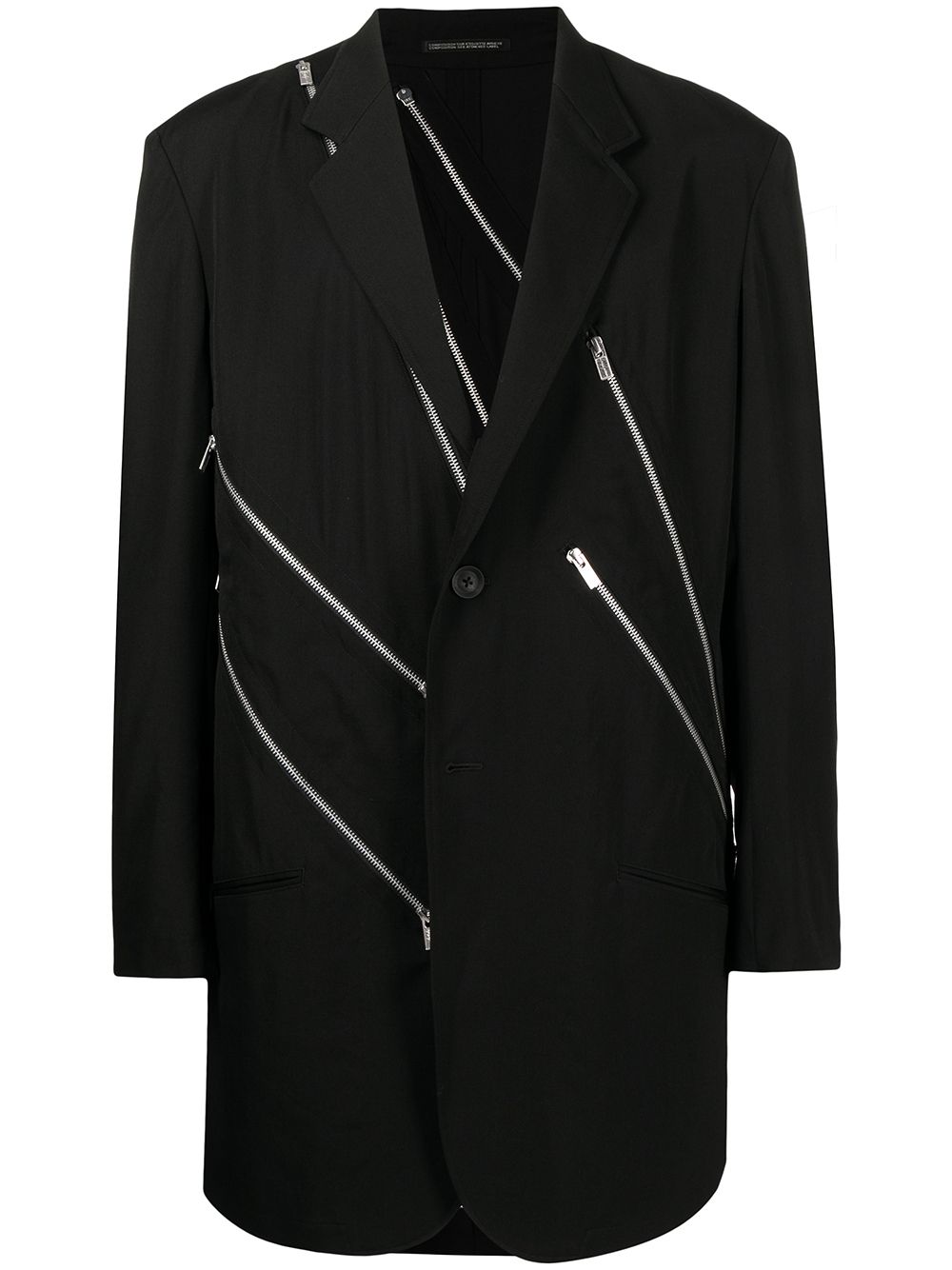 Yohji Yamamoto 拉链缀饰单排扣西装夹克 - 黑色