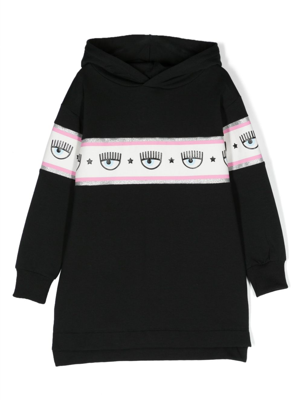 Chiara Ferragni Kids Eyelike logo饰带连帽连衣裙 - 黑色