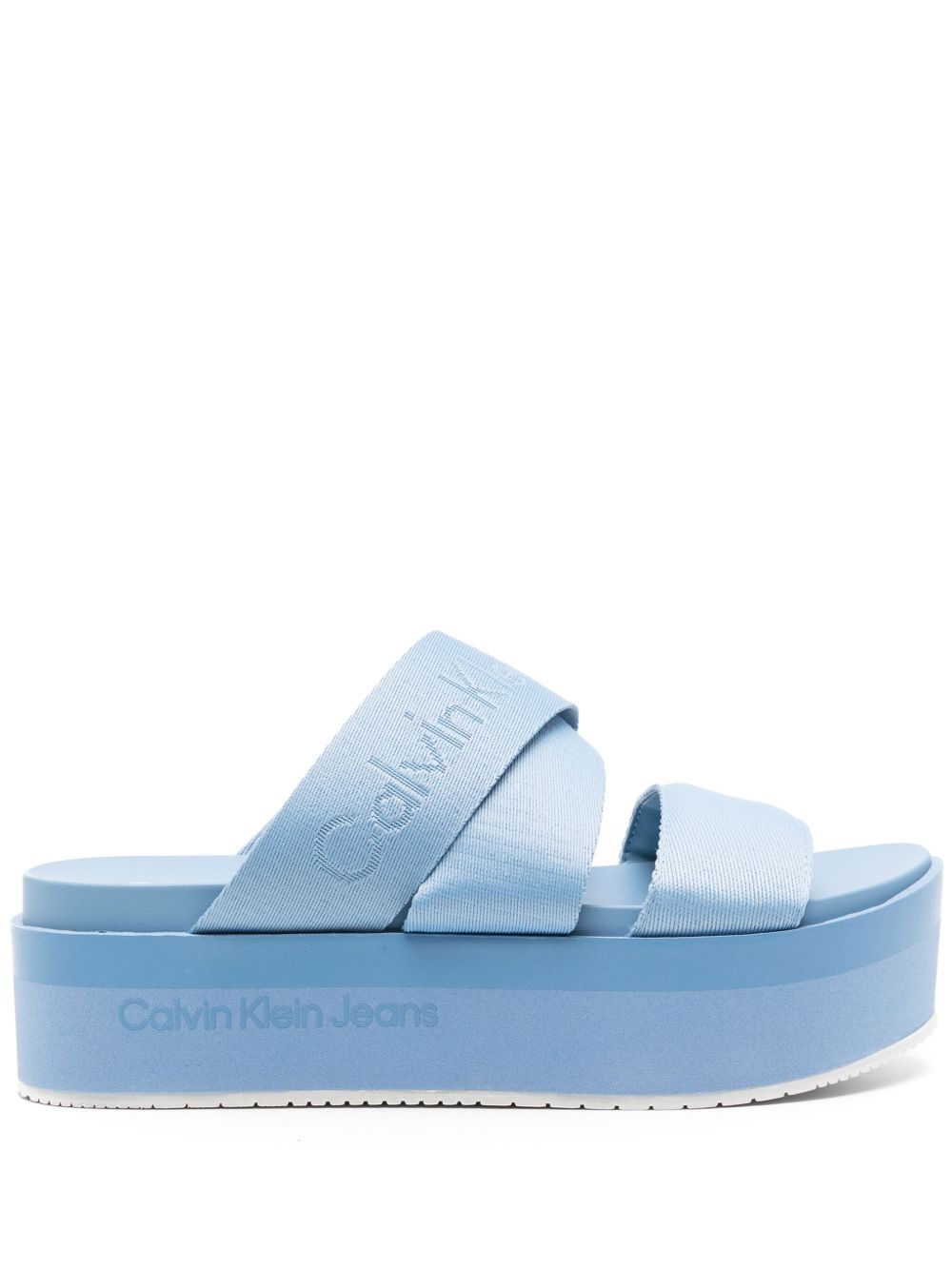 Calvin Klein Jeans logo提花厚底凉鞋 - 蓝色