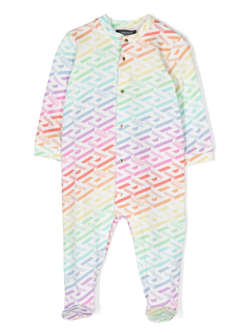 Versace Kids 希腊风图案长袖连体衣 - 白色