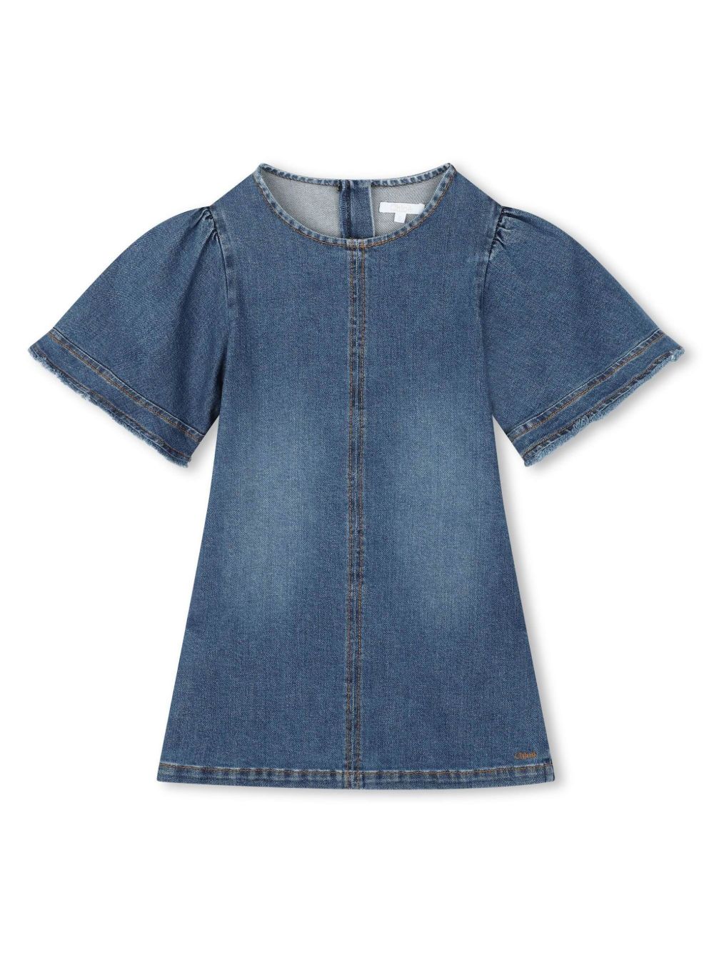 Chloé Kids logo刺绣牛仔连衣裙 - 蓝色