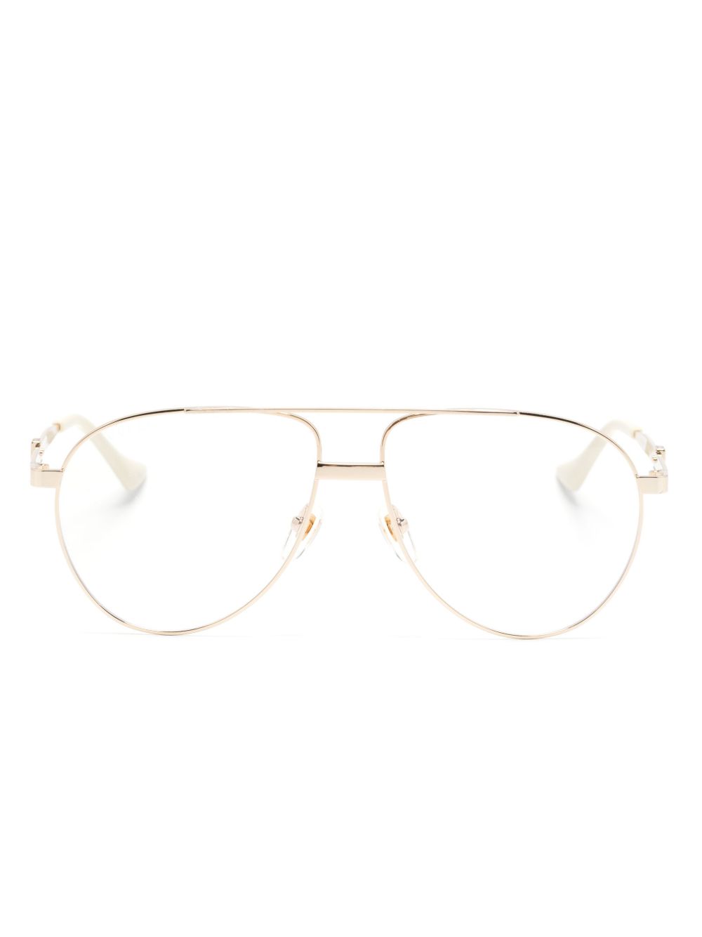 Gucci Eyewear 珐琅条纹织带飞行员镜框太阳眼镜 - 金色