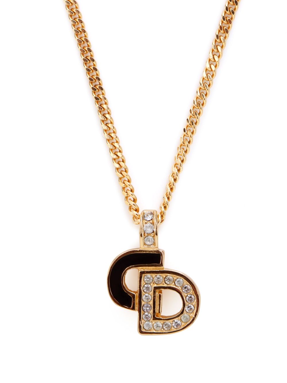 Christian Dior Pre-Owned CD 吊饰水钻缀饰珐琅细节项链（典藏款） - 金色