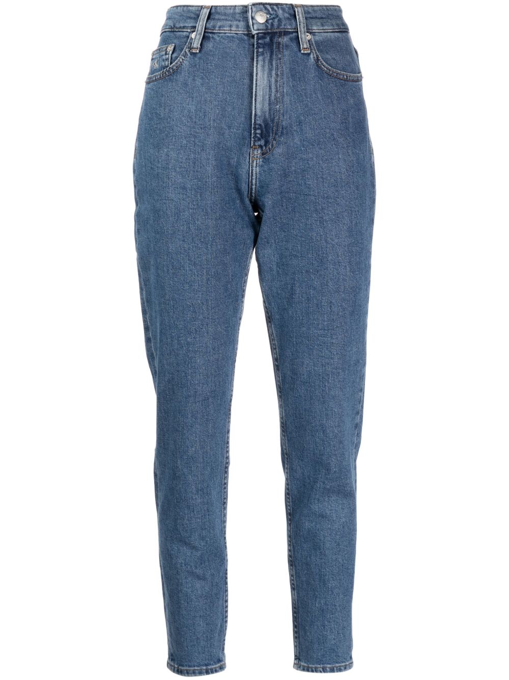 Calvin Klein Jeans logo刺绣锥形牛仔裤 - 蓝色